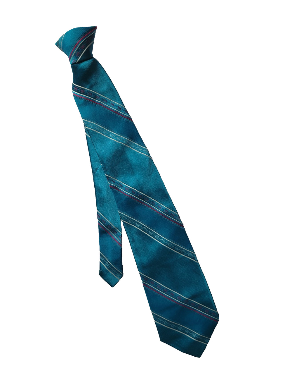 Teal Blue Striped Clip-On Necktie Pre-Tied Formal Dress Tie Unbranded